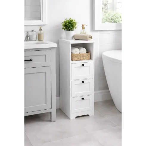 Cassettiera in Legno Bianco Slim 3 Cassetti 1 Ripiano Salvaspazio