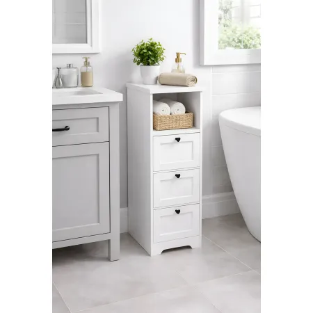 Cassettiera in Legno Bianco Slim 3 Cassetti 1 Ripiano Salvaspazio