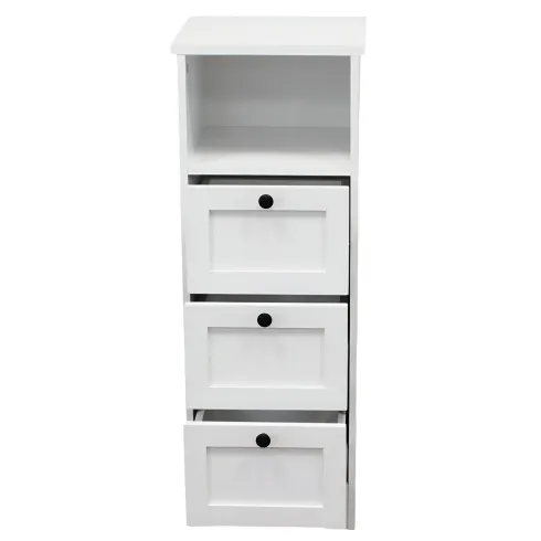 Cassettiera in Legno Bianco Slim 3 Cassetti 1 Ripiano Salvaspazio