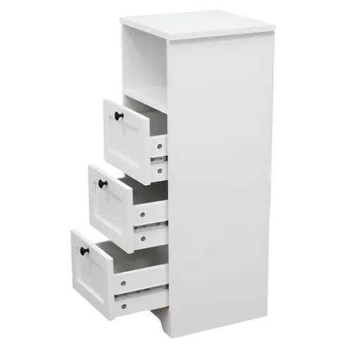 Cassettiera in Legno Bianco Slim 3 Cassetti 1 Ripiano Salvaspazio