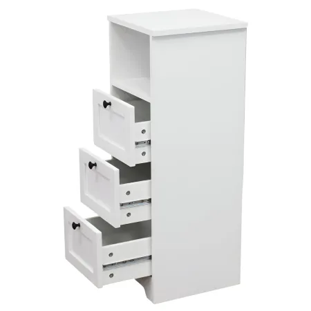 Cassettiera in Legno Bianco Slim 3 Cassetti 1 Ripiano Salvaspazio
