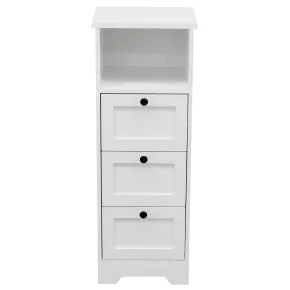 Cassettiera in Legno Bianco Slim 3 Cassetti 1 Ripiano Salvaspazio