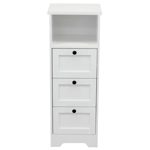 Cassettiera in Legno Bianco Slim 3 Cassetti 1 Ripiano Salvaspazio