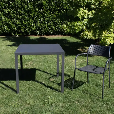 Tavolo Impilabile in Acciaio Antracite da Giardino Quadrato 80x80 cm