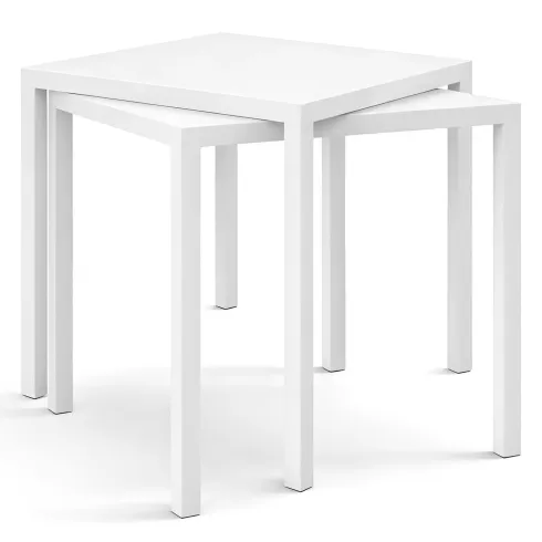 Tavolo Impilabile in Acciaio Bianco da Giardino Quadrato 80x80 cm