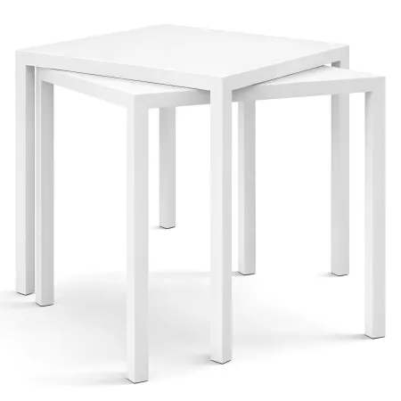 Tavolo Impilabile in Acciaio Bianco da Giardino Quadrato 80x80 cm