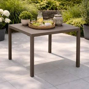 Tavolo Impilabile in Acciaio Taupe da Giardino Quadrato 80x80 cm 2
