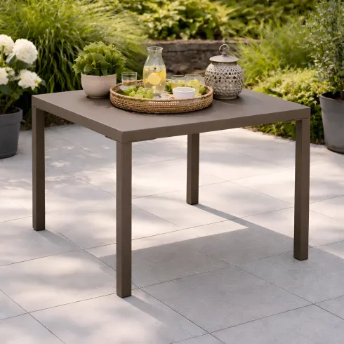 Tavolo Impilabile in Acciaio Taupe da Giardino Quadrato 80x80 cm