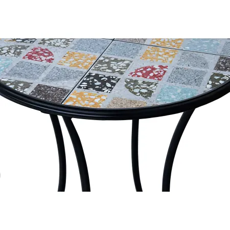 Set Tavolo Ø 60 cm con 2 Sedie Pieghevoli da Giardino Effetto Mosaico