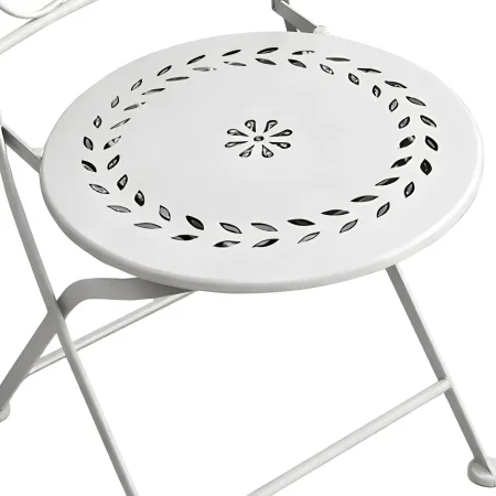 Set Tavolo da Giardino Ø 60 cm con 2 Sedie Pieghevoli Ceramica Bianco
