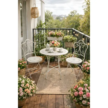 Set Tavolo da Giardino Ø 60 cm con 2 Sedie Pieghevoli Ceramica Bianco