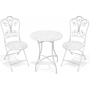 Set Tavolo da Giardino Ø 60 cm con 2 Sedie Pieghevoli Ceramica Bianco