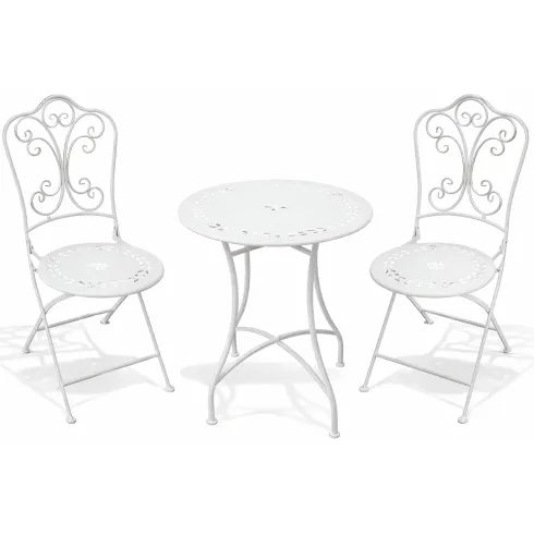 Set Tavolo da Giardino Ø 60 cm con 2 Sedie Pieghevoli Ceramica Bianco