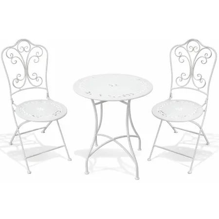 Set Tavolo da Giardino Ø 60 cm con 2 Sedie Pieghevoli Ceramica Bianco