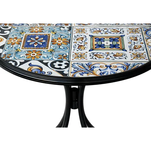 Set Tavolo Ø 60 cm con 2 Sedie Pieghevoli da Giardino Mosaico Blu