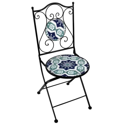 Set Tavolo Ø 60 cm con 2 Sedie Pieghevoli da Giardino Blu Celeste