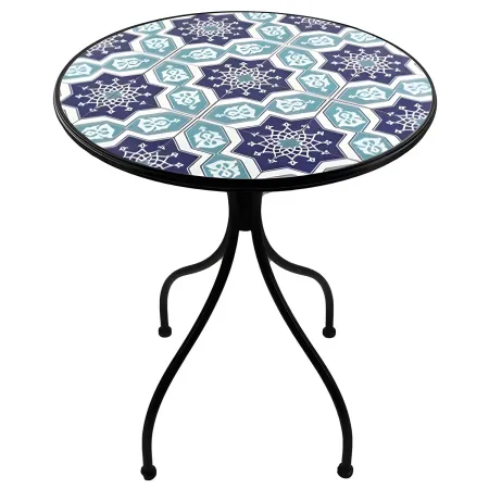 Set Tavolo Ø 60 cm con 2 Sedie Pieghevoli da Giardino Blu Celeste