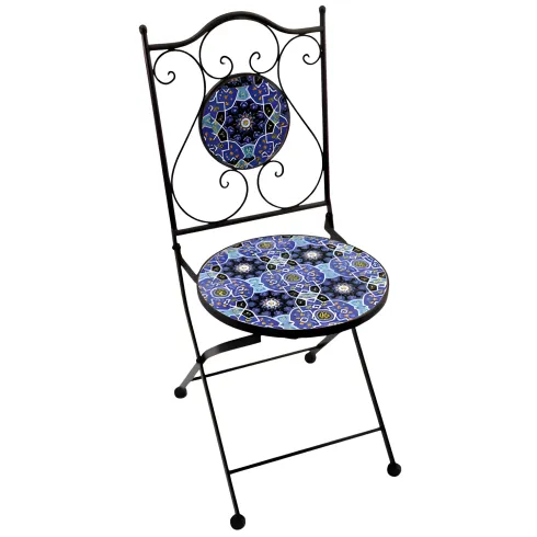Set Tavolo Ø 60 cm 2 Sedie Pieghevoli Ceramica da Esterno Azzurro Blu