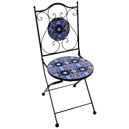 Set Tavolo Ø 60 cm 2 Sedie Pieghevoli Ceramica da Esterno Azzurro Blu