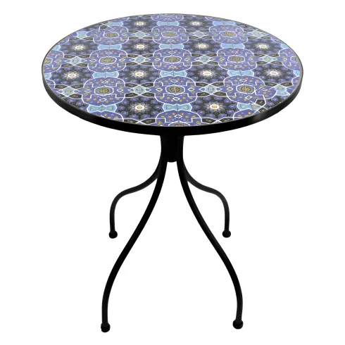 Set Tavolo Ø 60 cm 2 Sedie Pieghevoli Ceramica da Esterno Azzurro Blu
