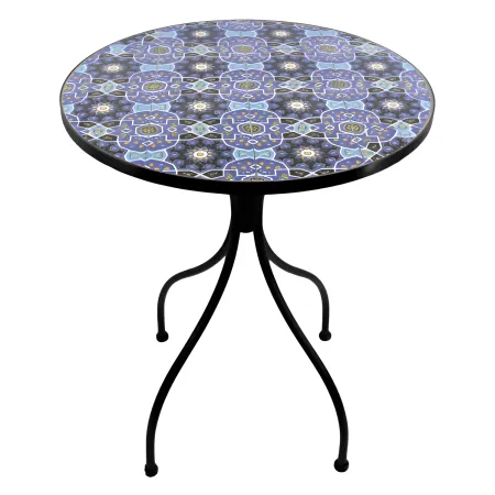 Set Tavolo Ø 60 cm 2 Sedie Pieghevoli Ceramica da Esterno Azzurro Blu