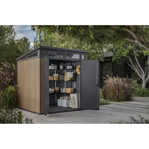 Keter Pent Casetta da Giardino 2x2 Resina Effetto Legno Doghe Veneziane