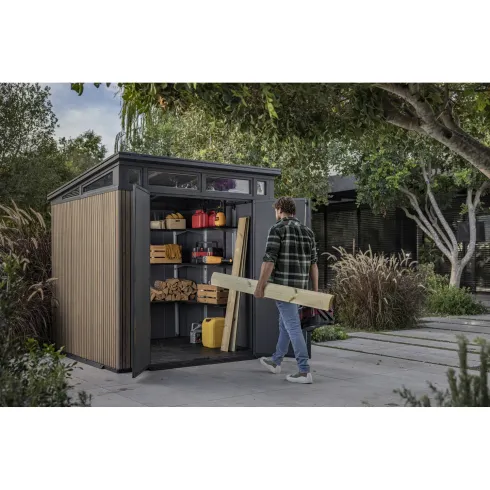 Keter Pent Casetta da Giardino 2x2 Resina Effetto Legno Doghe Veneziane