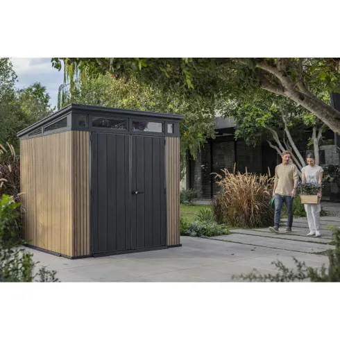 Keter Pent Casetta da Giardino 2x2 Resina Effetto Legno Doghe Veneziane