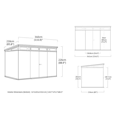 Keter Pent Casetta da Giardino 340x218 Resina Effetto Legno Doppia Porta