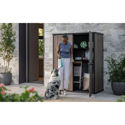 Armadio Porta Attrezzi Keter 1400L Resina Finitura Legno UV da Esterno