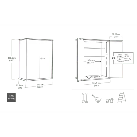 Armadio Porta Attrezzi Keter 1400L Resina Finitura Legno UV da Esterno