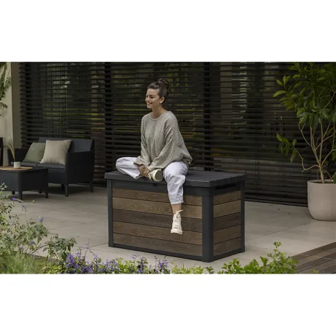 Baule Contenitore Keter 380L in Resina Effetto Legno Noce da Esterno