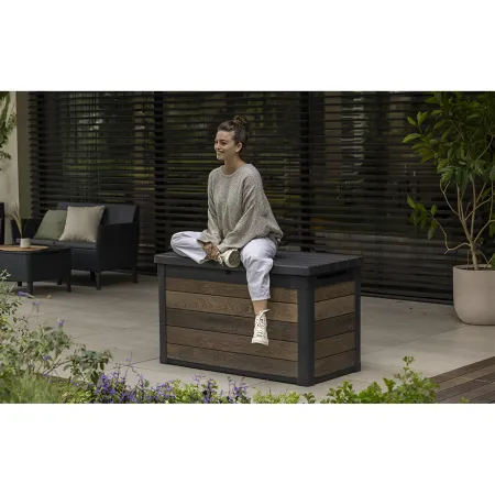 Baule Contenitore Keter 380L in Resina Effetto Legno Noce da Esterno