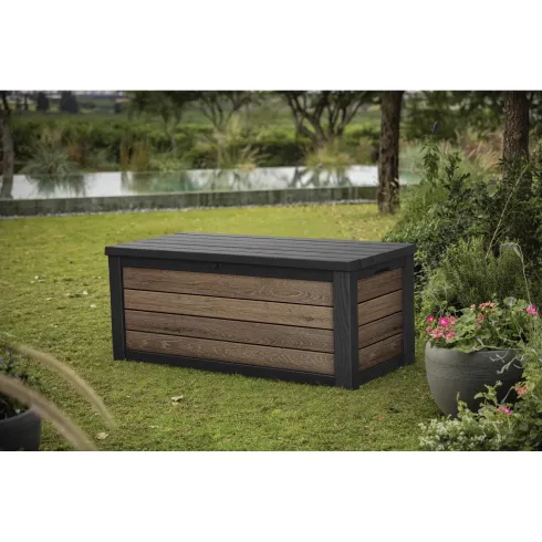 Baule Contenitore Keter 570L in Resina Effetto Legno Noce da Esterno
