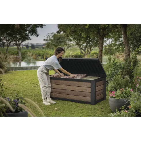 Baule Contenitore Keter 570L in Resina Effetto Legno Noce da Esterno
