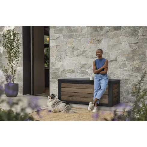 Baule Contenitore Keter 570L in Resina Effetto Legno Noce da Esterno