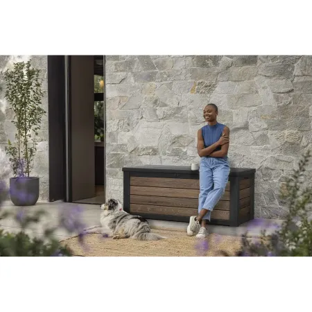 Baule Contenitore Keter 570L in Resina Effetto Legno Noce da Esterno