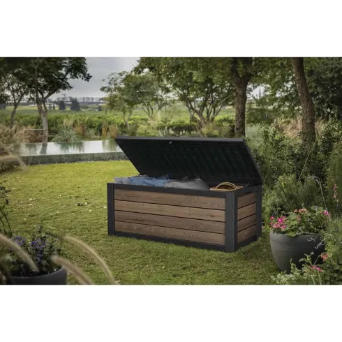 Baule Contenitore Keter 570L in Resina Effetto Legno Noce da Esterno