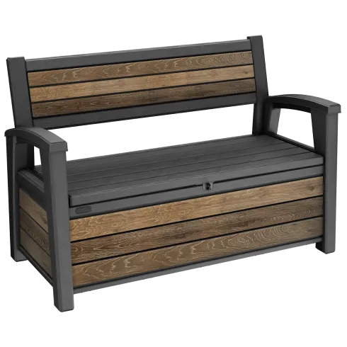 Panchina Contenitore Keter 270L in Resina Effetto Legno Noce da Esterno