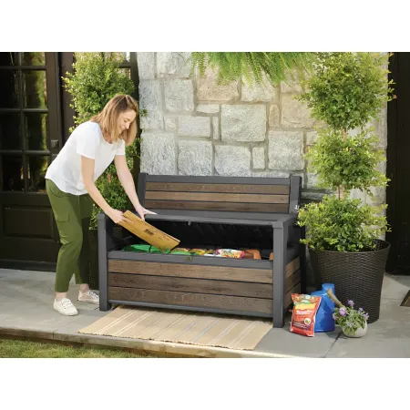 Panchina Contenitore Keter 270L in Resina Effetto Legno Noce da Esterno