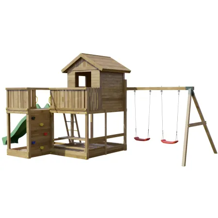 Parco Giochi in Legno Casetta Piattaforme Scivolo Altalena Sabbiera