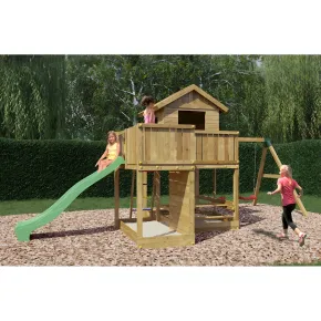 Parco Giochi in Legno Casetta Piattaforme Scivolo Altalena Sabbiera 2