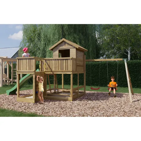 Parco Giochi in Legno Casetta Piattaforme Scivolo Altalena Sabbiera
