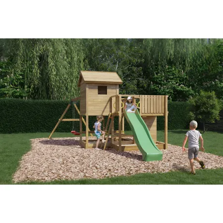 Parco Giochi in Legno Casetta Piattaforme Scivolo Altalena Sabbiera