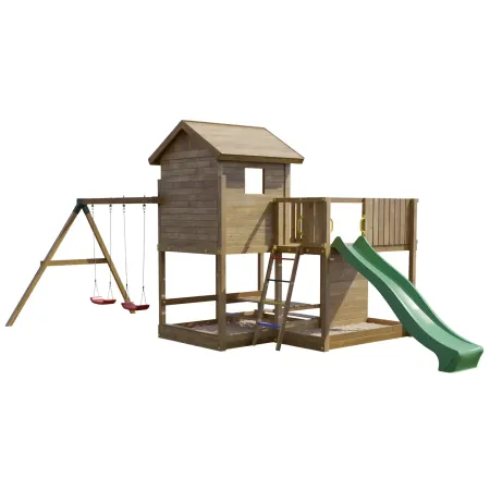 Parco Giochi in Legno Casetta Piattaforme Scivolo Altalena Sabbiera