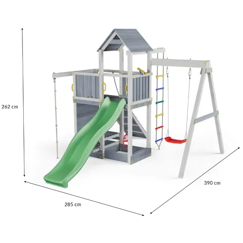 Parco Giochi in Legno Torre Scivolo Altalena Sabbiera Bianco Grigio