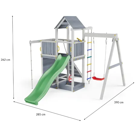 Parco Giochi in Legno Torre Scivolo Altalena Sabbiera Bianco Grigio