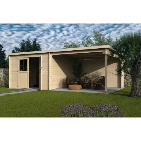 Casetta in Legno di Abete 6x3 Doppia Porta con Vetri Portico Laterale