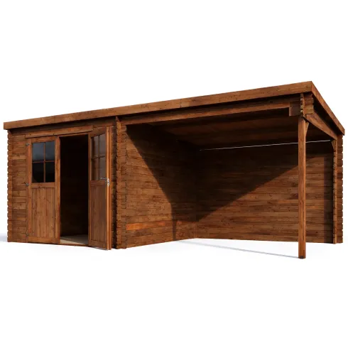 Casetta in Legno di Abete Trattato 6x3 Doppia Porta con Vetri Portico