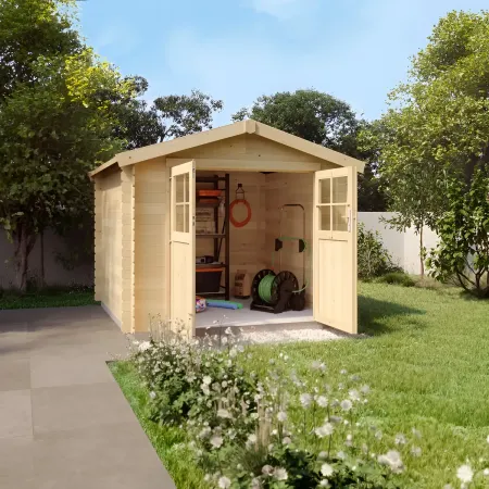 Casetta in Legno da Giardino 3x3 Rimessa Attrezzi Doppia Porta a Vetri